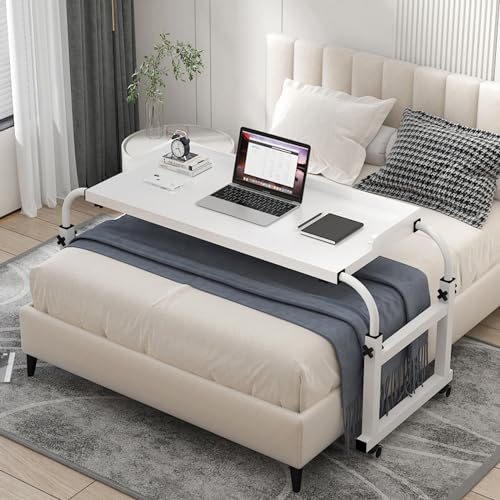 Schreibtisch über dem Bett Schreibtisch über dem Bett verstellbar 115-210 cm, Serviertisch mit Rollen Schreibtisch für Arbeitsplatz Laptop Betttische verstellbar von GBVQBA