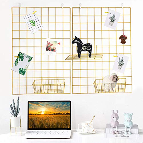 GBYAN 2 Stück Wandgitter Regal DIY Eisen Gitter der Fotowand Dekoration Pinnwand Foto an der Memoboard Hängen (65x45cm) von GBYAN