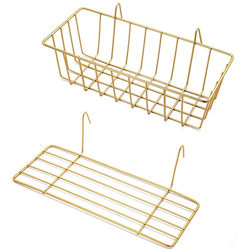 GBYAN Gitterkörbchen Metalldraht Korb für Gitterwand Hänge Korb Straight Shelf Flower Pot Display Holder for Wire Wall Grid Panel, 2 Pack von GBYAN
