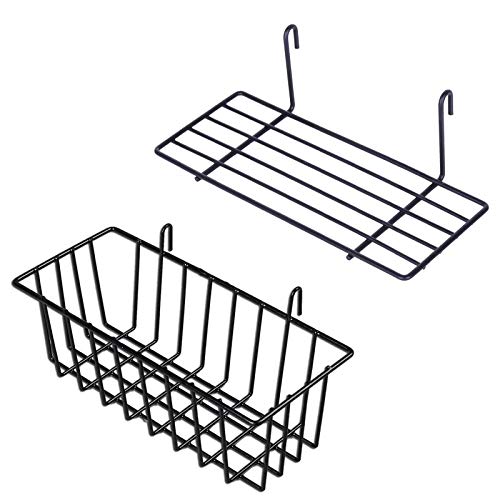 GBYAN Hanging Basket Gitterkörbchen Metalldraht Korb für Gitterwand Straight Shelf Flower Pot Display Holder for Wire Wall Grid Panel, 2 Pack (schwarz) von GBYAN