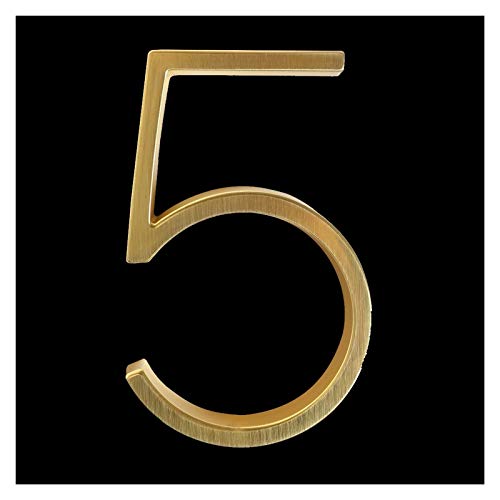 GBYUHAIJUN Hausnummernschild,Hausnummer 125mm Goldene Schwimm Modern House Anzahl Satin Brass Door Home Adresse Zahlen for Haus-Digital Outdoor Sign Plates 5 In.# 0-9(5) von GBYUHAIJUN