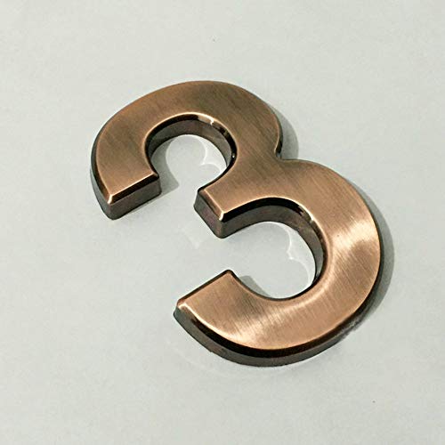 GBYUHAIJUN Hausnummernschild,Hausnummer 3D-Digits Die Zahl Platte Plaque Zeichen-Aufkleber mit Selbstklebendem for Tür wasserdicht, Kunststoff Goldene Hausnummer Tür Adresse(3) von GBYUHAIJUN
