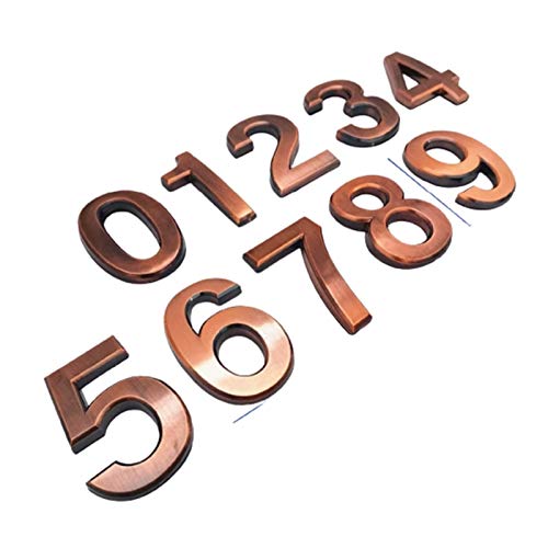 GBYUHAIJUN Hausnummernschild,Hausnummer Höhe 70mm Silber/Goldenes/Bronze/Grau ABS Plastik Selbstklebende Haustür Zahlen Adresse Schild Hotel Home Türschild Aufkleber(Red Copper Color 1pc,6) von GBYUHAIJUN