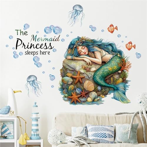 GBZHMCASE Fantasie Märchen Meerjungfrau Prinzessin Wohnkultur Wandaufkleber Kinderzimmer Kindergarten Selbstklebende Tapete von GBZHMCASE