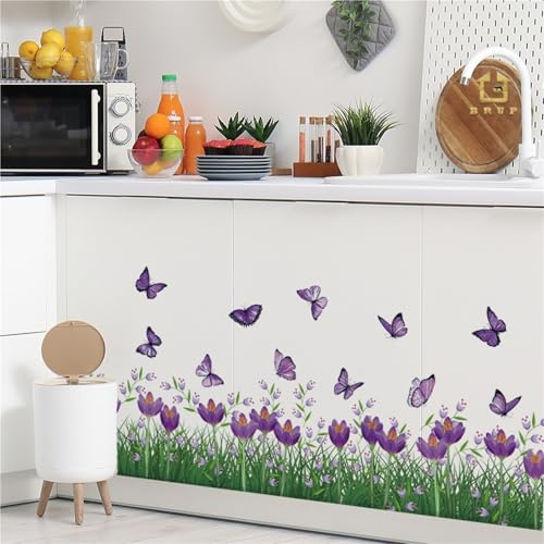 GBZHMCASE Lila Schmetterling Tulpe Blumen Selbstklebende Wandaufkleber Home Küche Schrank Dekorative Aufkleber von GBZHMCASE