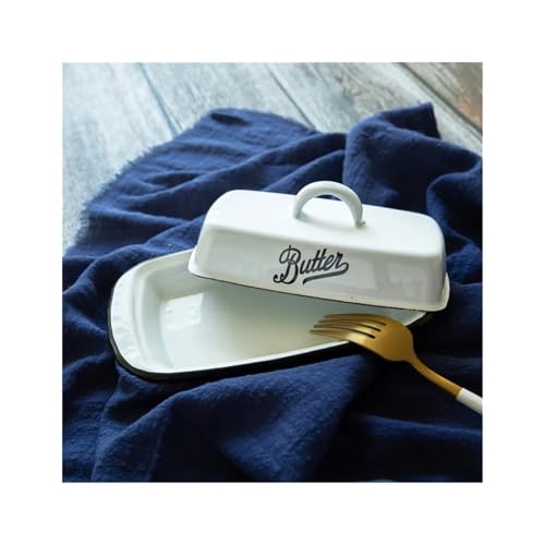 Butterdose,Butterdose Edelstahl Retro Emaille mit Deckel Snack Tablett Home Küche Geschirr Butter Box Käse Lagerung Platte Gericht(Butter box A) von GBZIJIE