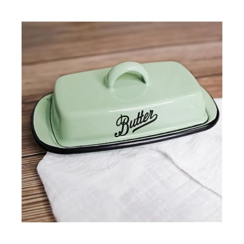Butterdose,Butterdose Edelstahl Retro Emaille mit Deckel Snack Tablett Home Küche Geschirr Butter Box Käse Lagerung Platte Gericht(Butter box B) von GBZIJIE