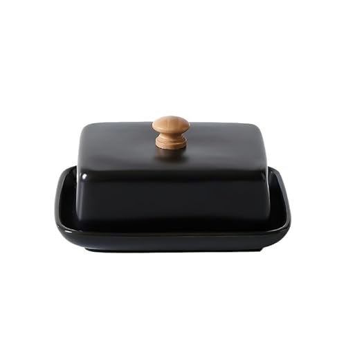 Butterdose Langlebig Butterdose aus Keramik mit Deckel, rechteckig, verschließbar, Käseaufbewahrungsbox, hochwertig und elegant for Küche Restaurant Ome(Black) von GBZIJIE