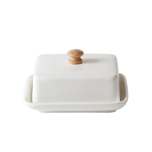 Butterdose Langlebig Butterdose aus Keramik mit Deckel, rechteckig, verschließbar, Käseaufbewahrungsbox, hochwertig und elegant for Küche Restaurant Ome(White) von GBZIJIE