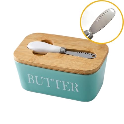 Butterdose Langlebig Butterdose mit Deckel for die Arbeitsplatte – Butterbehälter Keramiküberzug und Messer for den Kühlschrank, luftdichter(Green) von GBZIJIE