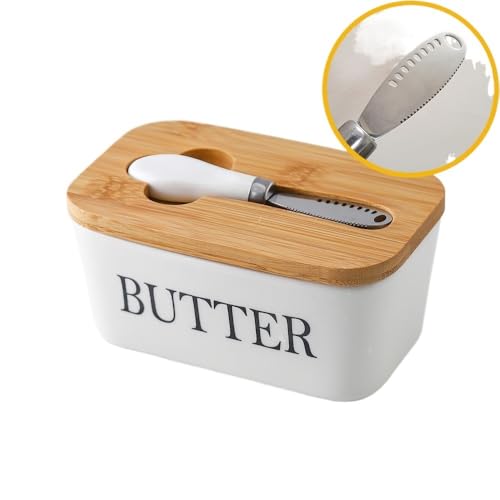 Butterdose Langlebig Butterdose mit Deckel for die Arbeitsplatte – Butterbehälter Keramiküberzug und Messer for den Kühlschrank, luftdichter(White) von GBZIJIE