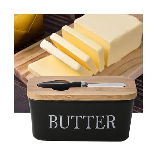 Butterdose Langlebig Käsebutter-Aufbewahrungsbox, Käsebox, Mehrzweck-Konservierungsbox, Keramik-Butterdose(Black Butter) von GBZIJIE