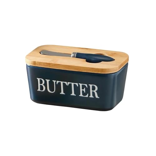 Butterdose Langlebig Käsebutter-Aufbewahrungsbox, Käsebox, Mehrzweck-Konservierungsbox, Keramik-Butterdose(Blue Butter) von GBZIJIE