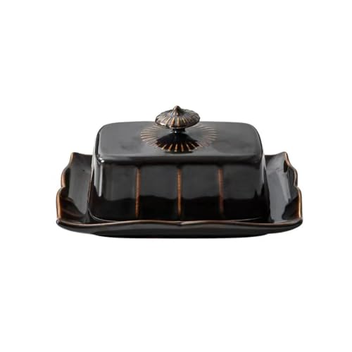 Butterdose Langlebig Küchenutensilien Keramik Butterdose Rechteckige Haushaltsbutterschale Exquisite Mit Deckel Dim Sum Dish Hotel(Black) von GBZIJIE