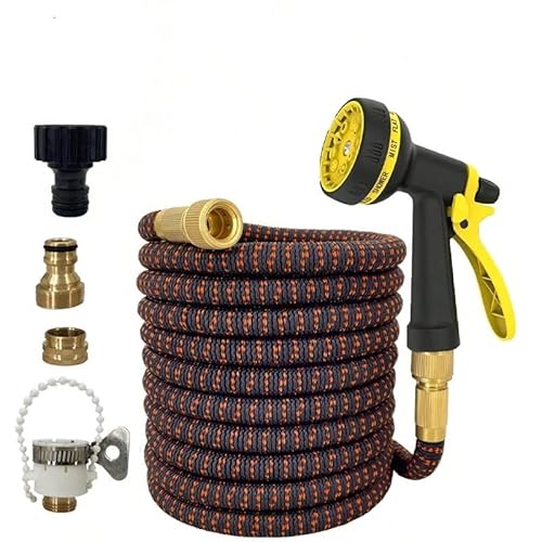 Gartenschlauch,Wasserschlauch Flexibel Gartenschlauch 3X Teleskop-Bewässerungsschlauch, Hochdruck-Autowaschwasserpistole, einstellbarer Bewässerungsmodus(1/2''_100FT) von GBZIJIE
