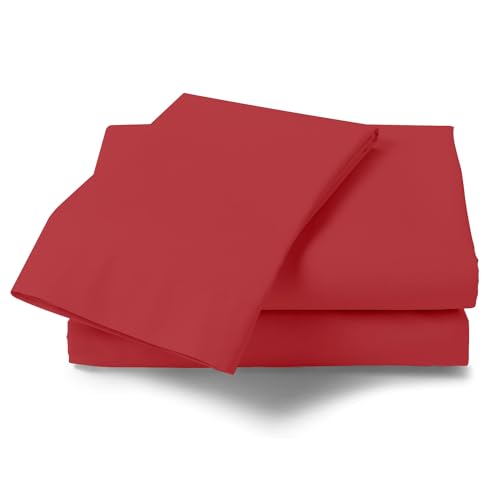 Bettlaken für King-Size-Betten aus Perkal-Baumwoll-Polyester-Baumwoll-Stoff, bügelfrei, sehr weich, Rot von GC GAVENO CAVAILIA