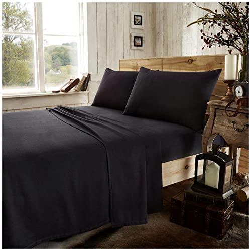 Biber-Bettlaken für Einzelbett, warm und gemütlich, einfarbig, Baumwolle, Schwarz von GC GAVENO CAVAILIA