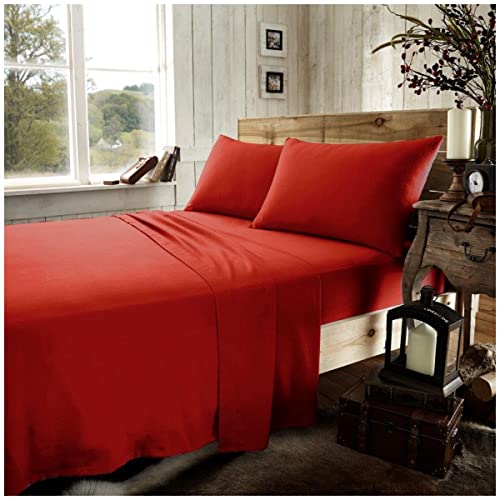 Biber-Spannbettlaken für Einzelbett, warm und gemütlich, einfarbig, 100% gebürstete Baumwolle, Rot von GC GAVENO CAVAILIA