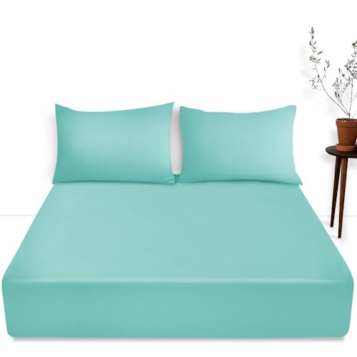 Extra Tiefe Spannbettlaken, Super-Kingsize-Bettlaken, 40 cm, einfarbig, Polycotton, Tiefe Taschen, elastische Ecken, Aqua-Bettlaken von GC GAVENO CAVAILIA