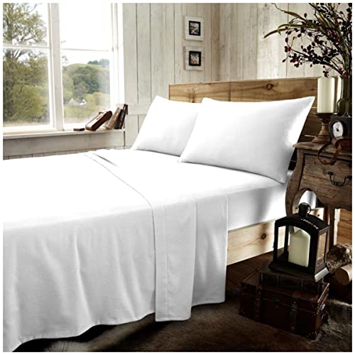 Flanell-Bettlaken für Doppelbett, 100% gebürstete Baumwolle, elastische Ecken, atmungsaktives Biber-Spannbettlaken, Weiß von GC GAVENO CAVAILIA