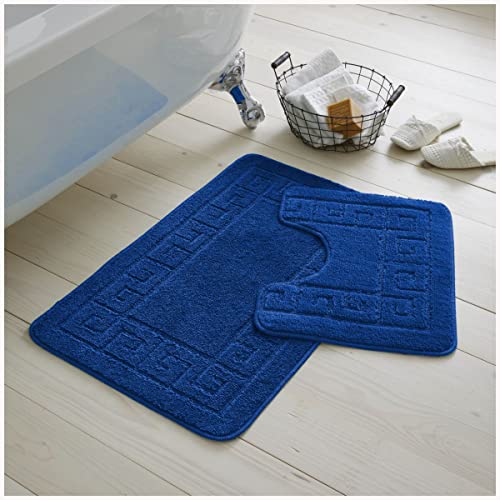 GC GAVENO CAVAILIA 2 Stück Waschbare Badezimmermatte, Extra Saugfähige Anti-Rutsch-Badematten, Superweiches WC-Teppich-Set, Königsblau, (50x80, 50x40 cm) von GC GAVENO CAVAILIA