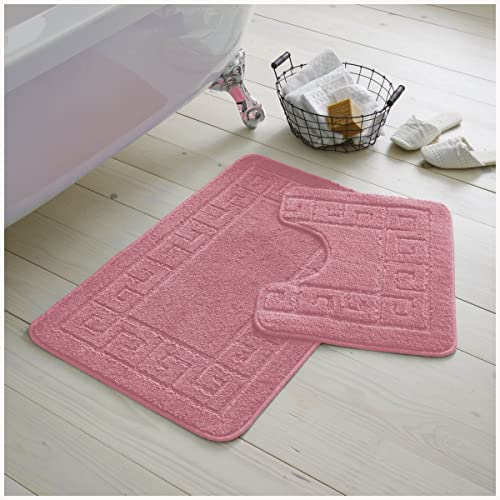 GC GAVENO CAVAILIA 2 Stück Waschbare Badezimmermatte, Extra Saugfähige Anti-Rutsch-Badematten, Superweiches WC-Teppich-Set, Rosa, (50x80, 50x40 cm) von GC GAVENO CAVAILIA