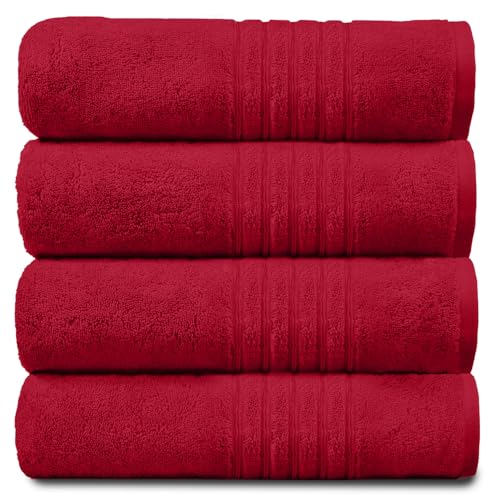 GC GAVENO CAVAILIA 4 x extra große Badetücher, wasserabsorbierende Baumwollhandtücher, 450 g/m², schnell trocknendes Handtuch-Set, Rot von GC GAVENO CAVAILIA