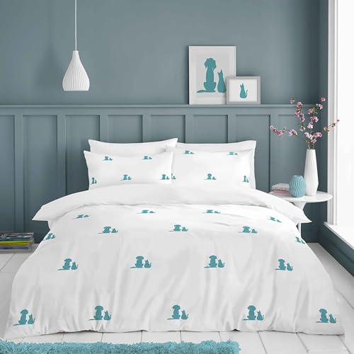 GC GAVENO CAVAILIA Besticktes Bettwäsche-Set für Doppelbett, Polyester-Baumwoll-Bettwäsche-Sets mit Kissenbezügen, Tier-Bettbezug (200 x 200 cm), Weiß/Blaugrün von GC GAVENO CAVAILIA
