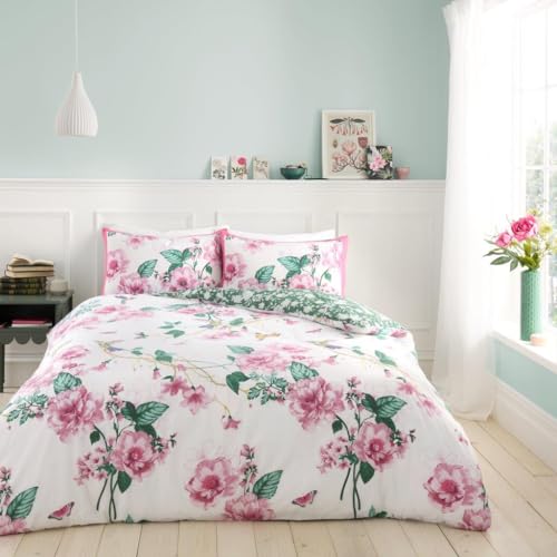 GC GAVENO CAVAILIA Bettwäsche-Set für Einzelbetten (150 x 200 cm), Polyester-Baumwoll-Mischgewebe, wendbar, maschinenwaschbar (1 Bettbezug + 1 Kissenbezug), Rosa/Grün von GC GAVENO CAVAILIA
