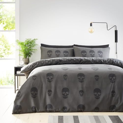 GC GAVENO CAVAILIA Bettwäsche-Set für King-Size-Bett, 3-teilig, Polyester-Baumwoll-Mischgewebe, Bettbezüge mit Kissenbezügen, wendbar, King-Size-Bett (230 x 220 cm), Halloween-Bettbezüge, Anthrazit von GC GAVENO CAVAILIA