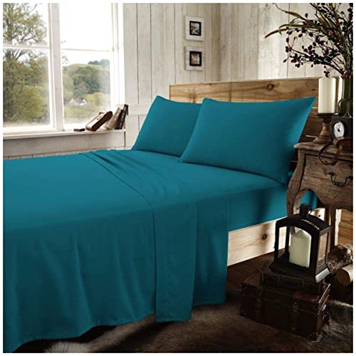 GC GAVENO CAVAILIA Einfarbig gefärbtes Bettlaken für Doppelbett, gebürstete Baumwolle, Bettwäsche und Leinen, Thermoflanell-Bettlaken, Blaugrün von GC GAVENO CAVAILIA