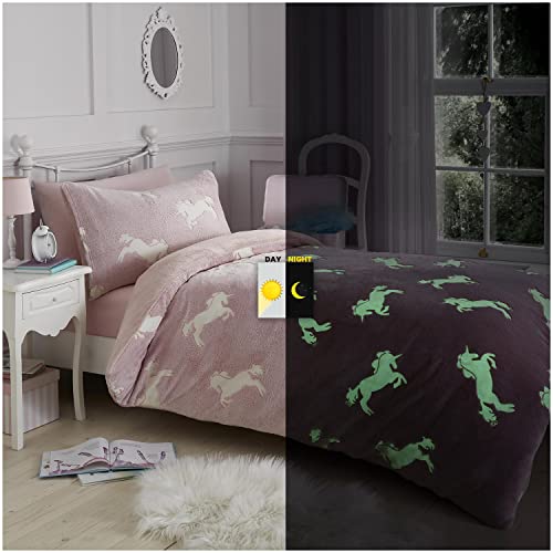 GC GAVENO CAVAILIA Einhorn-Bettwäsche-Set, für Doppelbett, fluoreszierend, leuchtet im Dunkeln, Teddy-Fleece, Kuschelbett-Set, rosa von GC GAVENO CAVAILIA