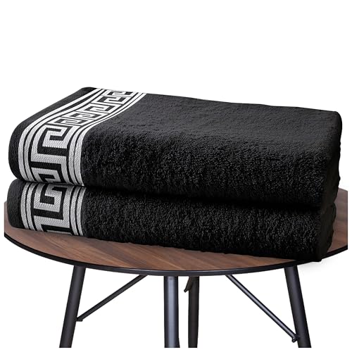 GC GAVENO CAVAILIA Extra großes Badetuch, 500 g/m², 2er-Pack, ringgesponnene Baumwolle, Handtuch für Badezimmer, sehr saugfähiges Handtuch-Set, waschbare griechische Handtücher, schwarz, 80 x 170 cm von GC GAVENO CAVAILIA