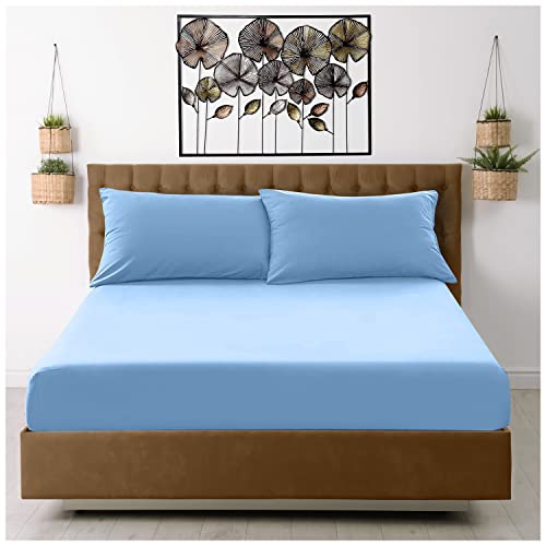 GC GAVENO CAVAILIA Extra tiefes, bügelfreies Perkal-Spannbetttuch, superweich, einfarbig, pflegeleicht, Polycotton, blau, Kingsize-Bett von GC GAVENO CAVAILIA