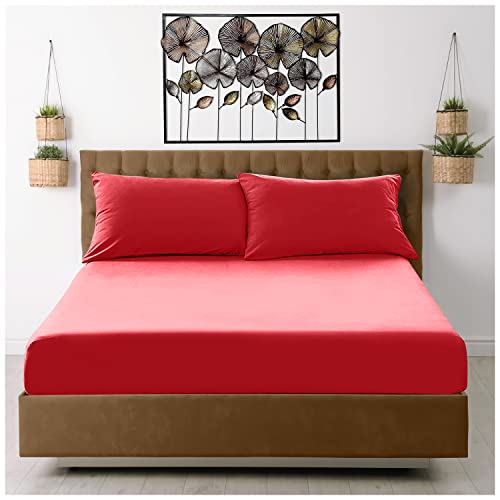 Perkal-Spannbettlaken, Doppelbett, Polycotton, einfarbig, 25 cm, elastisches Bettlaken, naturfarben von GC GAVENO CAVAILIA