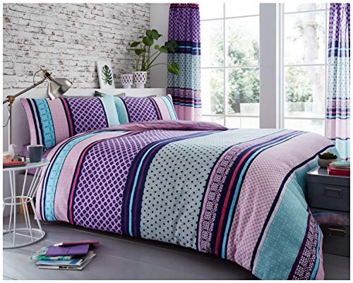 GC GAVENO CAVAILIA Gestreifter geometrischer Bettbezug aus luxuriösem Polyester-Baumwoll-Mischgewebe, weiche Bettbezüge, Charter Stripe-Beere, Doppelbettgröße (200 x 200cm) von GC GAVENO CAVAILIA