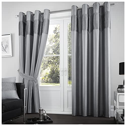 GC GAVENO CAVAILIA Glänzende Streifen-Türvorhänge für Wohnzimmer, Ringoberseite, Fensterpaneele mit passenden Raffhaltern, 90 x 90 cm, Anthrazit von GC GAVENO CAVAILIA