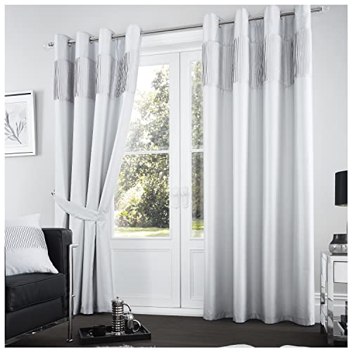 GC GAVENO CAVAILIA Glänzende gestreifte Türvorhänge für Wohnzimmer, Fensterpaneele mit passenden Raffhaltern, 66 x 72, Silber (674764) von GC GAVENO CAVAILIA