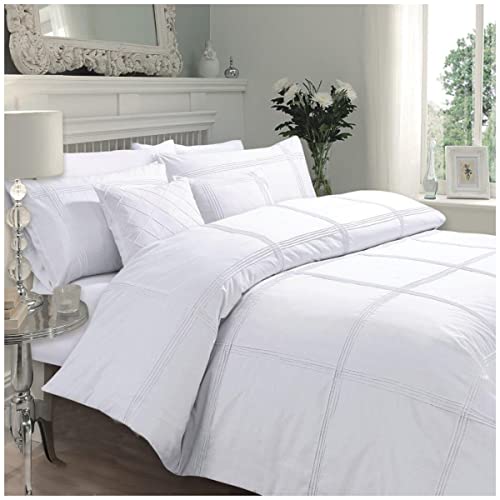 GC GAVENO CAVAILIA Hamlet Duvet Cover Luxuriöser, gestreifter Bettbezug, pflegeleicht, weich und warm, atmungsaktiv, kariert, gefüttert, Steppdecken-Set, weiß, Super King von GC GAVENO CAVAILIA