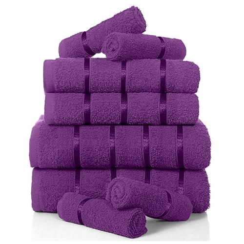 GC GAVENO CAVAILIA Handtuchset aus ägyptischer Baumwolle, sehr saugfähig, schnell trocknend, für Badezimmer, 2 Handtücher – 2 Badewannen – 4 Gesicht, 8-teiliges aubergine-Handtuch-Set von GC GAVENO CAVAILIA