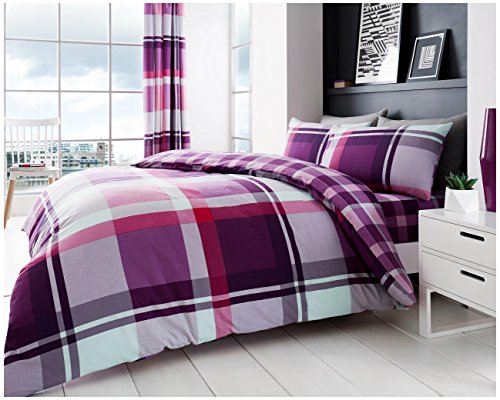 GC GAVENO CAVAILIA Kariertes Bettbezug-Set für Einzelbett, Polycotton-Bettwäsche-Set mit Kissenbezug, waschbare Bettbezüge (135 x 200 cm), Lila von GC GAVENO CAVAILIA