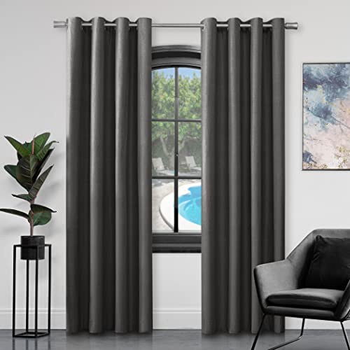 GC GAVENO CAVAILIA Kunstseide-Vorhänge mit Ösen für Wohnzimmer, 100% Polyester, vollständig gefüttert, Anthrazit, 168 x 183 cm von GC GAVENO CAVAILIA