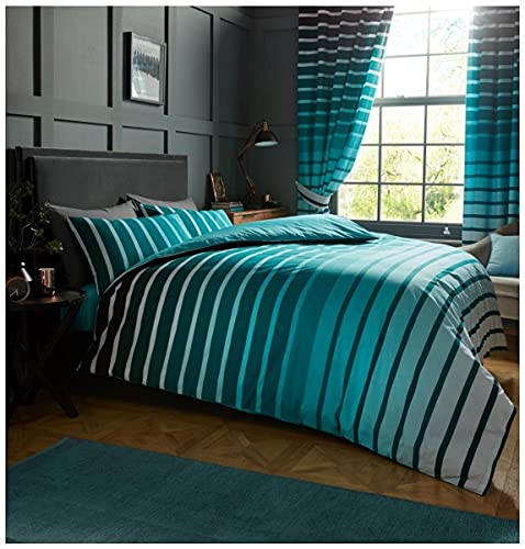 GC GAVENO CAVAILIA Luxuriöses gestreiftes Bettwäsche-Set für Doppelbett, wendbar, bedruckter Bettbezug, 3-teilig, atmungsaktiv, Blaugrün von GC GAVENO CAVAILIA