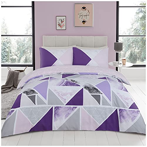 GC GAVENO CAVAILIA Metalic Marble Bettbezug-Sets, wendbar, dreieckig, Doppelbett-Set, waschbare Bettbezüge, Violett/Grau, 686729 von GC GAVENO CAVAILIA