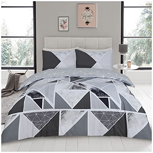 GC GAVENO CAVAILIA Metallic Marble Bettbezug-Sets, Wende-Dreieck-Bettwäsche-Set für Doppelbett, waschbare Bettbezüge, Anthrazit/Grau, 686743 von GC GAVENO CAVAILIA