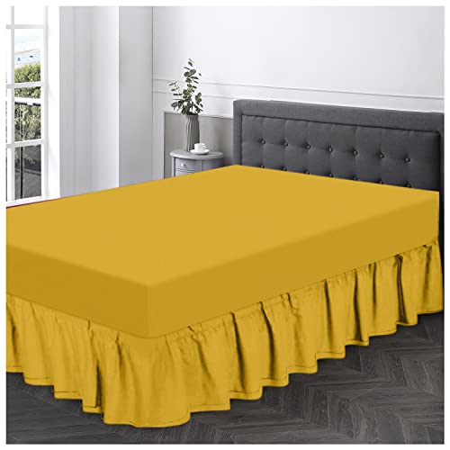 GC GAVENO CAVAILIA Pflegeleichtes Polyester-Baumwoll-Volant-Bettlaken für Doppelbett, Rüschen-Bettröcke und Volants, atmungsaktiv, einfarbig, Ocker 709893 von GC GAVENO CAVAILIA