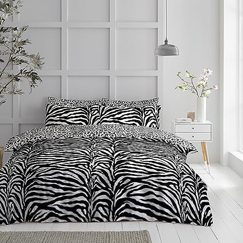 GC GAVENO CAVAILIA Pflegeleichtes Wende-Bettwäsche-Set, Zebrahaut, Doppelbett-Set, Tier-Bettbezüge mit Kissenbezug, Weiß/Schwarz (200 x 200cm) von GC GAVENO CAVAILIA