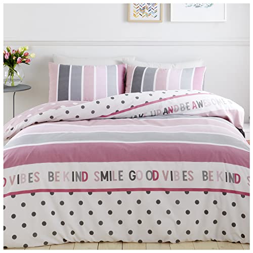 GC GAVENO CAVAILIA Polka Dots Bettbezug-Set, gemütliche gestreifte Bettwäsche-Sets für King-Size-Bett, wendbare Bettbezüge, Blush Pink/Grau von GC GAVENO CAVAILIA