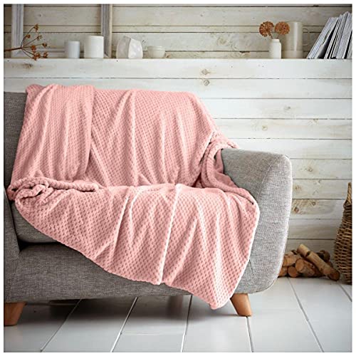 GC GAVENO CAVAILIA Popcorn Sofa-Bett-Decke, Kuscheldecke, Waffel-Überwurf, Fleecedecken, Blush Pink, 150 x 200 cm von GC GAVENO CAVAILIA