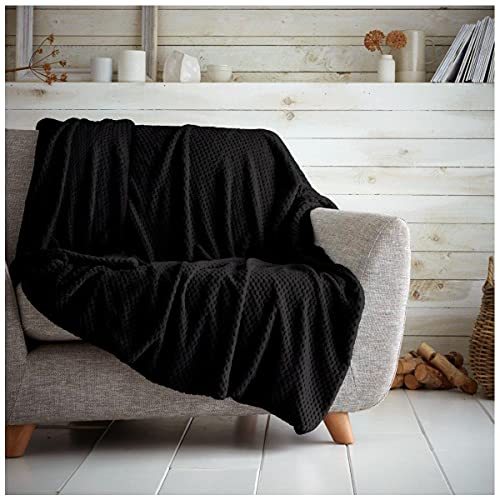 GC GAVENO CAVAILIA Popcorn Sofa-Bettdecke, Kuscheldecke, Waffel-Überwurf, Fleecedecken, schwarz, 150 x 200 cm von GC GAVENO CAVAILIA